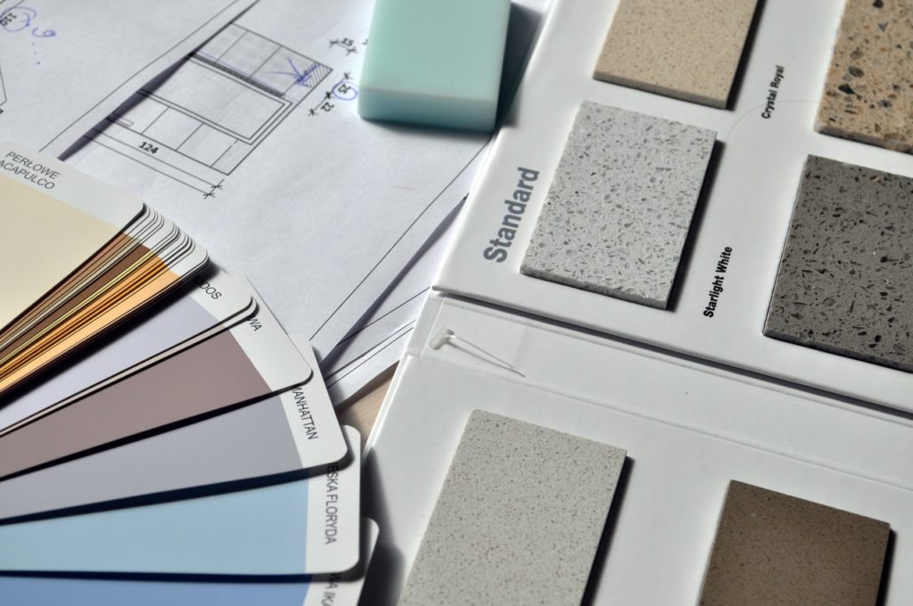 A color shade sampler on a table next